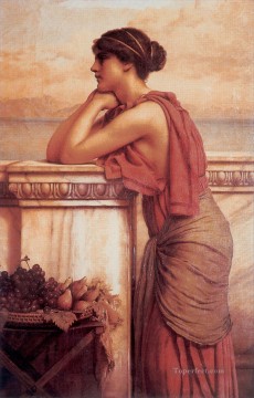 three women at the table by the lamp Painting - By the Wayside 1912 Neoclassicist lady John William Godward